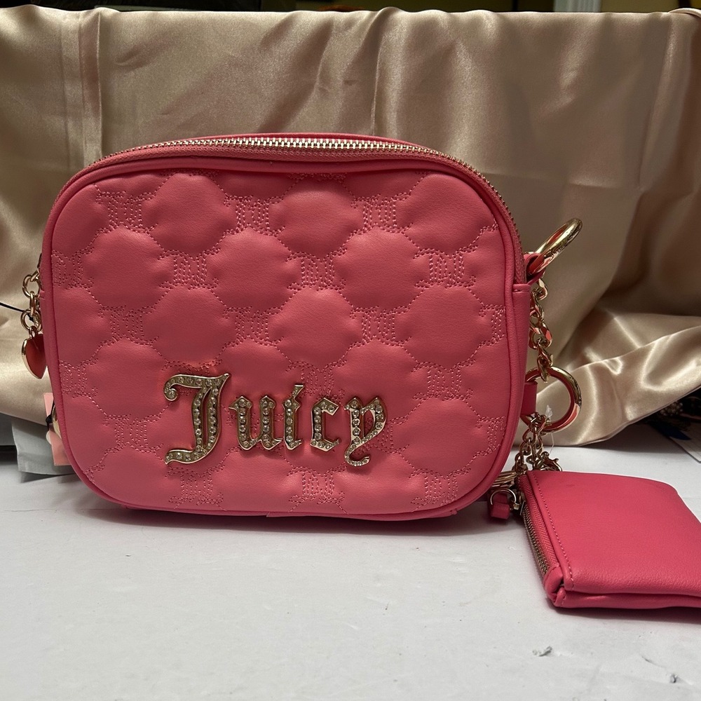 Juicy Couture Pink Lemonade Quilted Logo Camera Crossbody Bag with Coin Purse